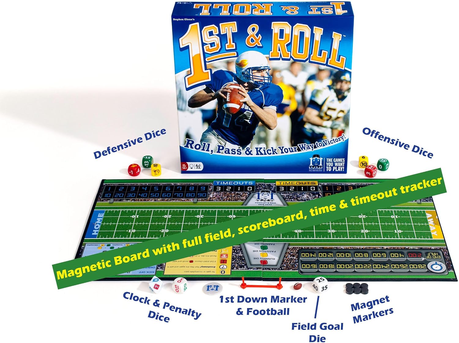R&R Games 1st & Roll, Football Board Game for Adults and Kids, 2-4 Players, Ages 14+, Ideal for Family Night