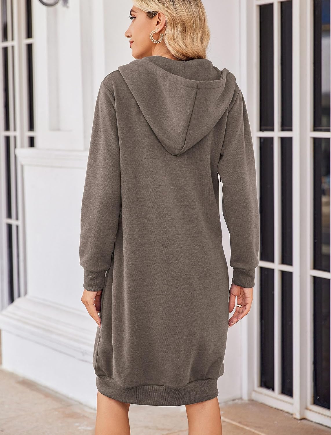 ELESOL Women Casual Zip up Fleece Hoodies Tunic Sweatshirt Long Jacket
