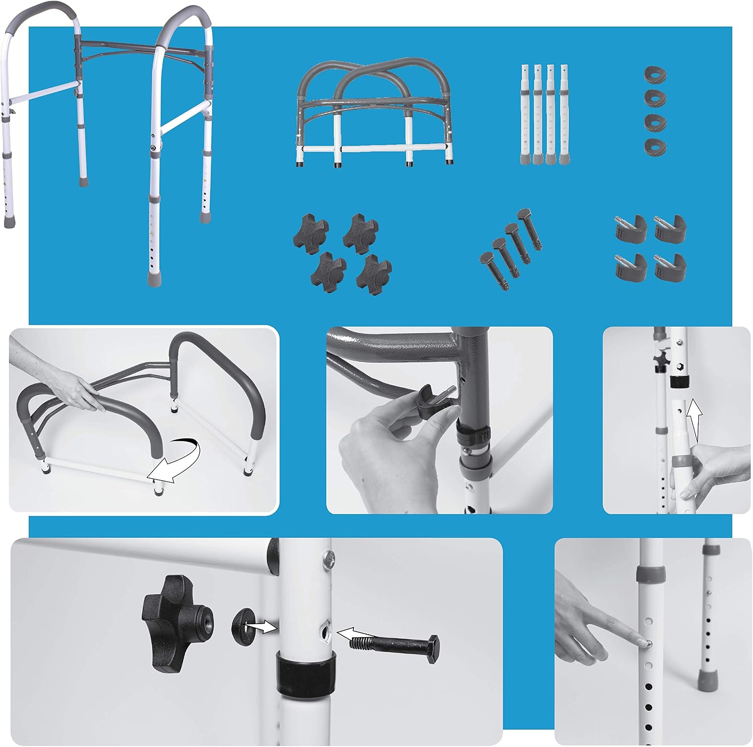 Carex Toilet Safety Rails, Adjustable and Detachable Toilet Safety Frame with Handles for Elderly, Handicap, or Disabled