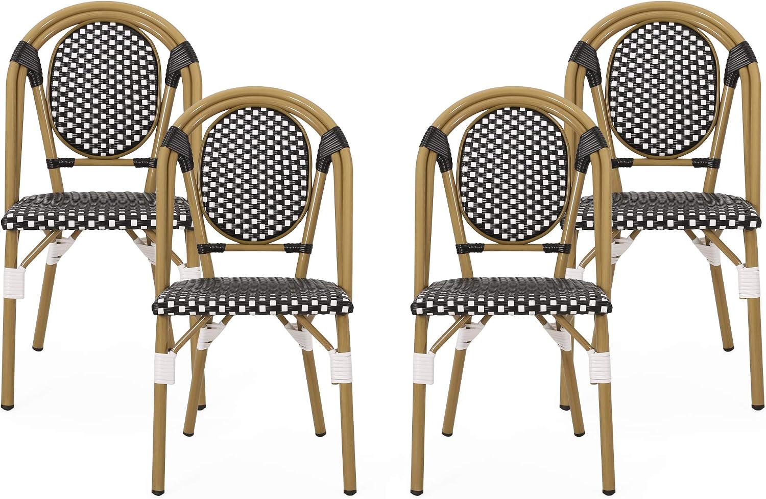 Christopher Knight Home Gwendolyn Outdoor French Bistro Chairs (Set of 4), Black + White + Bamboo Print Finish