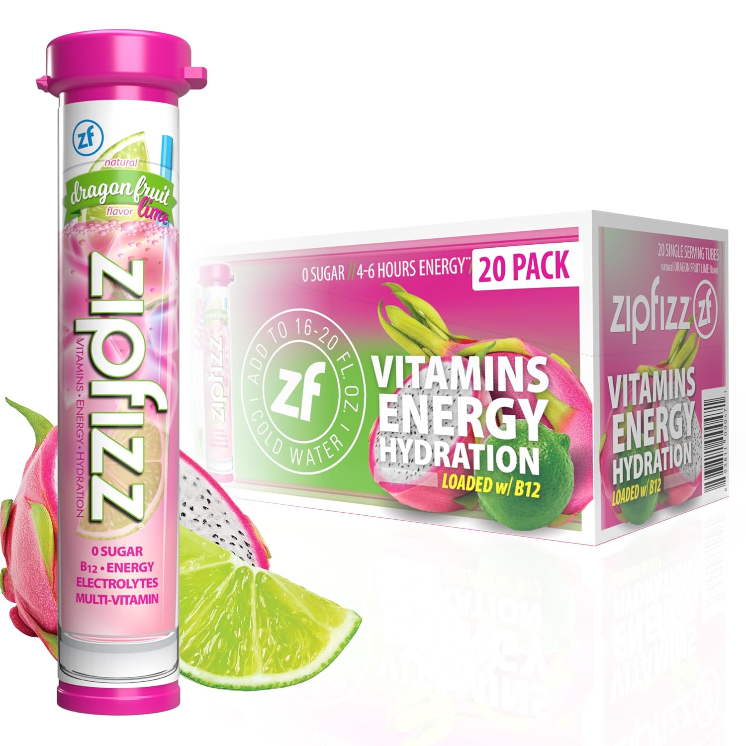 Zipfizz Energy Drink Powder, 20 Pack B12 Electrolyte - Pink Lemonade | Hydration tubes with vitamin drink benefits, 100mg caffeine, B12, electrolytes, & no artificial sugar for active lifestyle