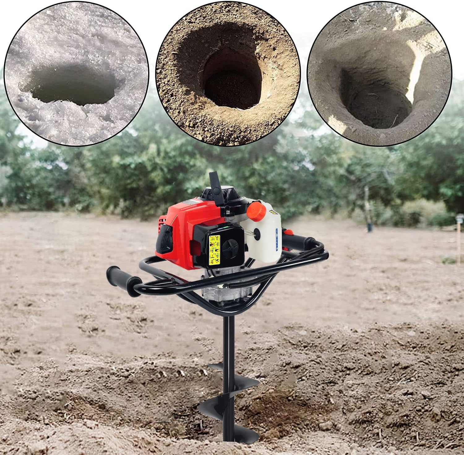 XtremepowerUS 2.5HP Post Hole Digger 63cc Gas-Powered 2-Stroke Auger Digging Drill Shaft Size 3/4" (Machine Only)