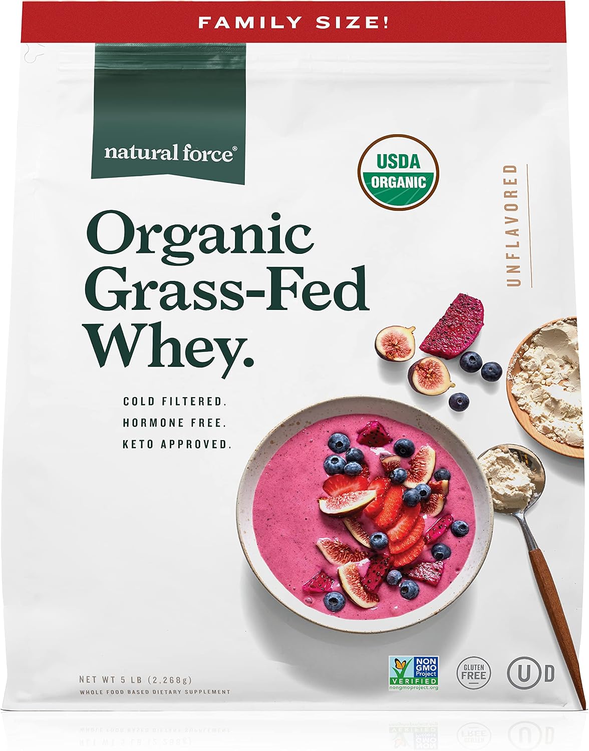 Natural Force Grass Fed Organic Whey Protein Powder – Non GMO Verified, Humane Certified & Lab Tested for Toxins – Real Vanilla Flavor – Keto Friendly, Low Carb, and Kosher - 16 Ounce A2 Protein