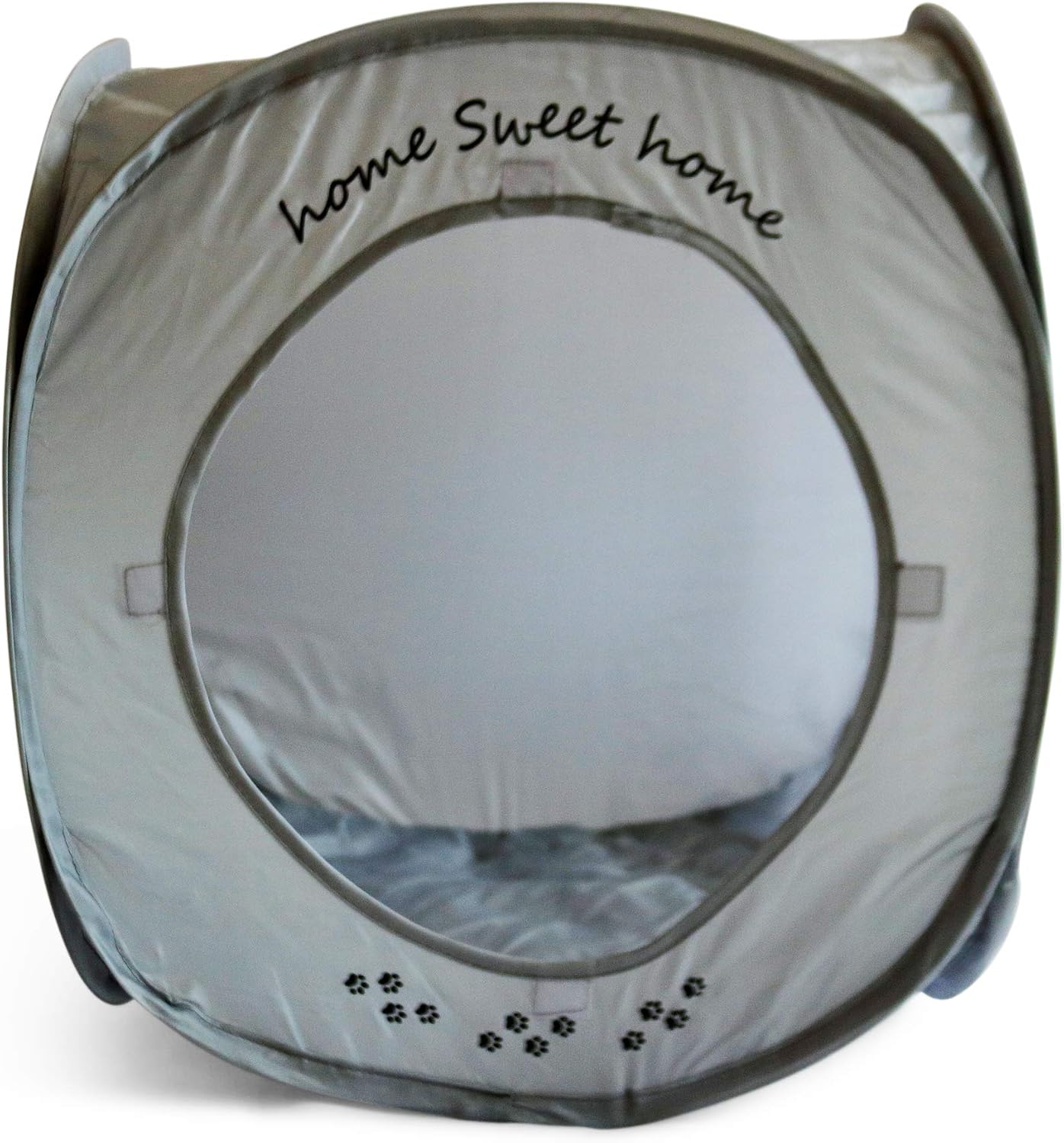 Home Sweet Home Pop Up Cat Cube. A Collapsible Indoor Cat House. Covered Pet Bed Hideaway Cave for Dogs and Other Pets Too. (Pop Up Cube- Gray)