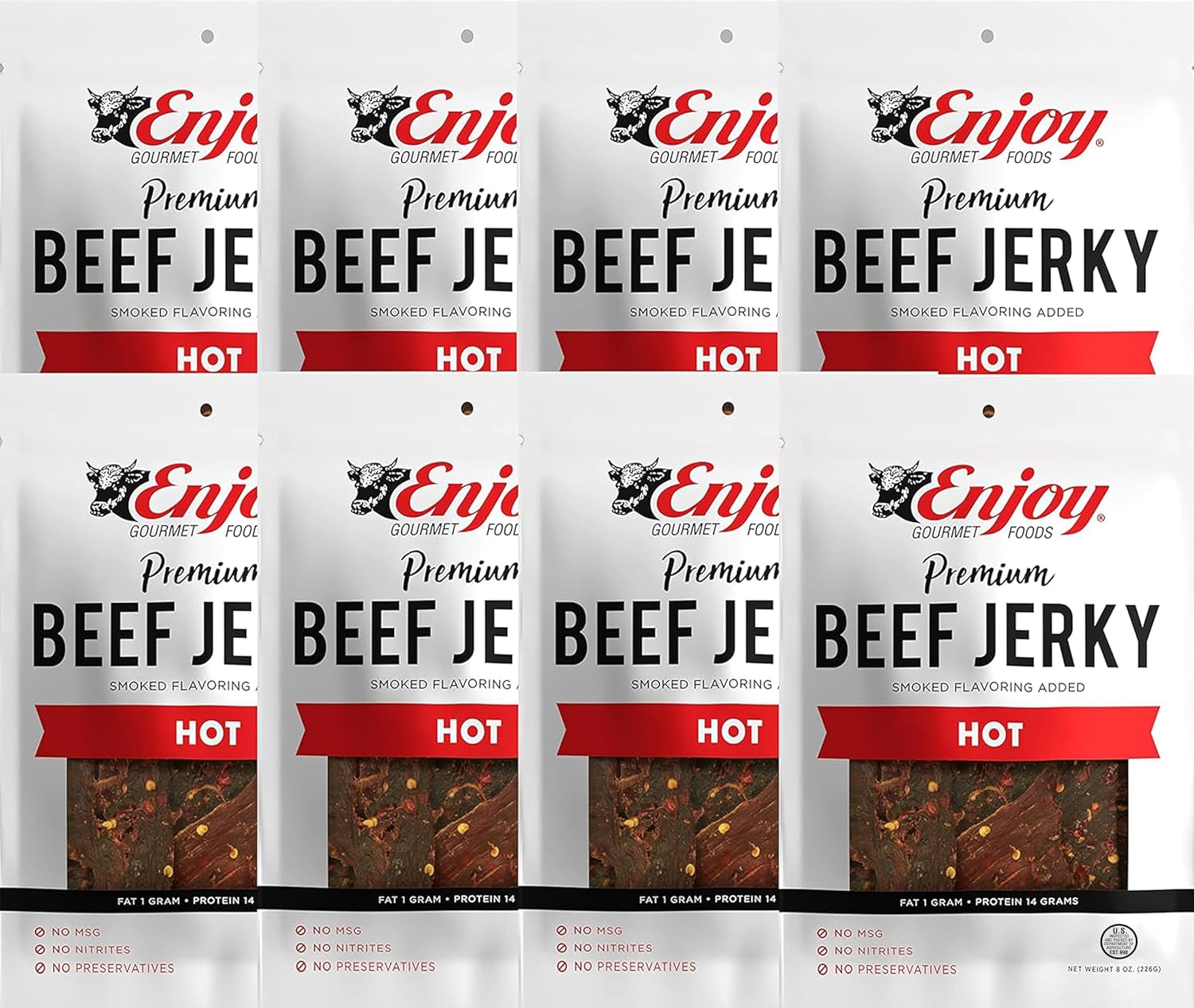 Enjoy Peppered Beef Jerky 8 oz (Pack of 1) | High Protein | No Nitrites