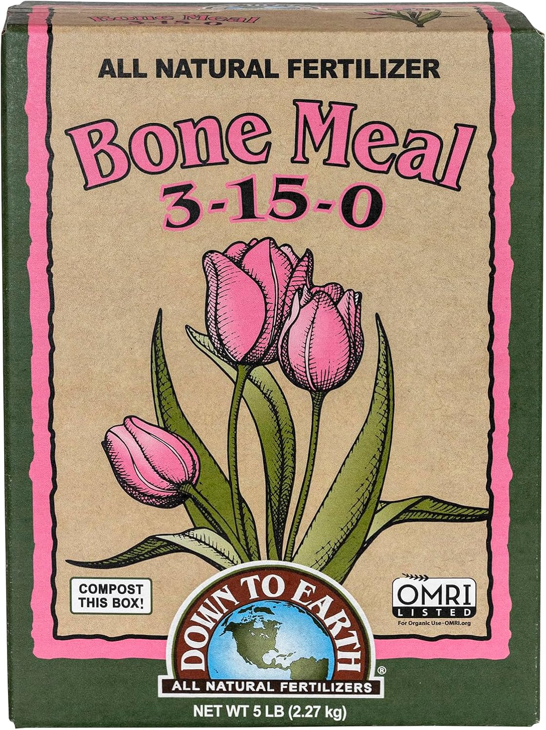 Down To Earth All Natural Fertilizers Organic Bone Meal - 3-15-0, 5 lb | High Phosphorus Plant Food for Buds, Bulbs, Blooms, Flowers, Onions, Garlic