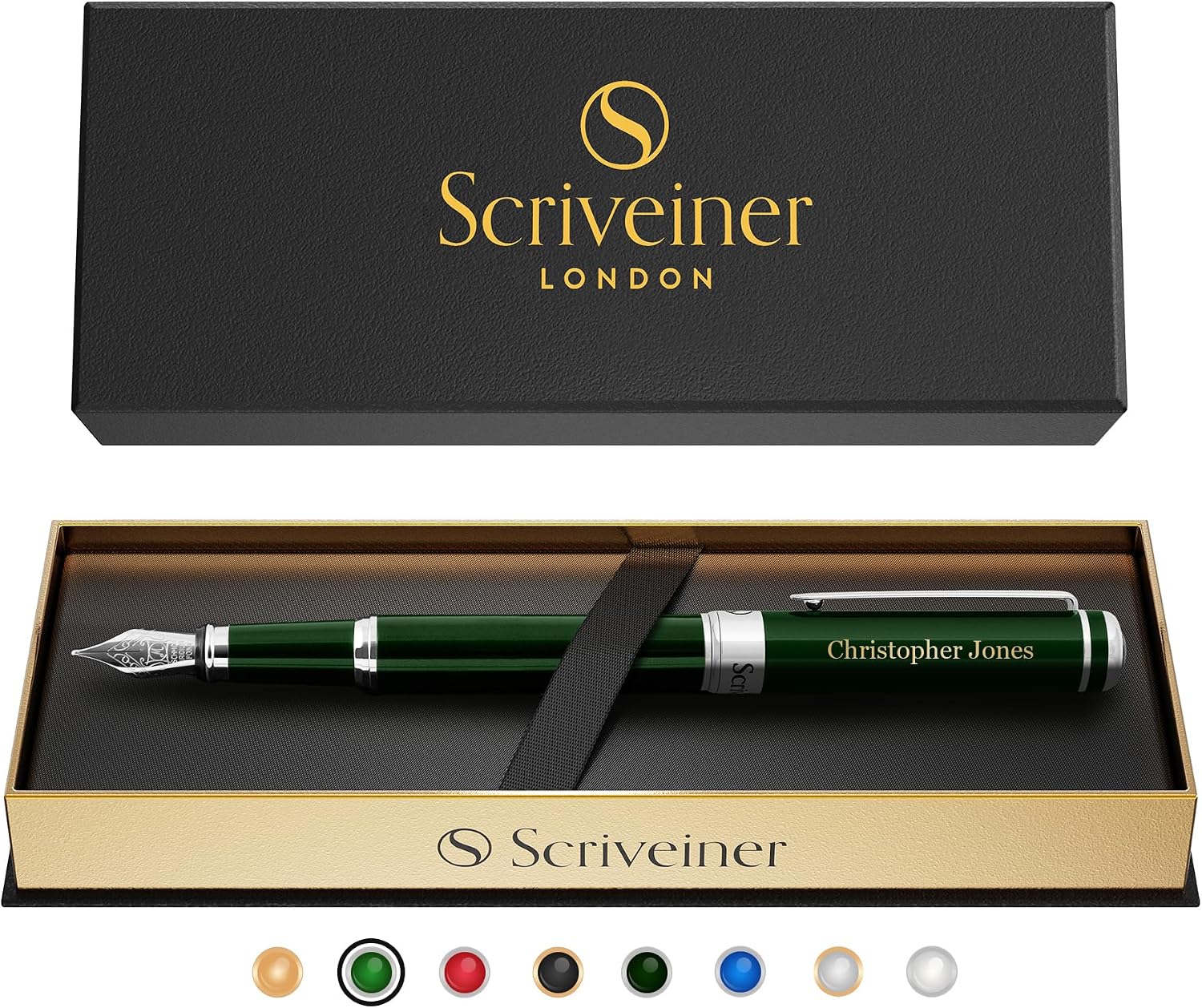 Scriveiner Silver Chrome Fountain Pen - Stunning Luxury Pen, Real Gold Finish Schmidt Gilded Nib (Medium), Best Pen Gift Set for Men & Women
