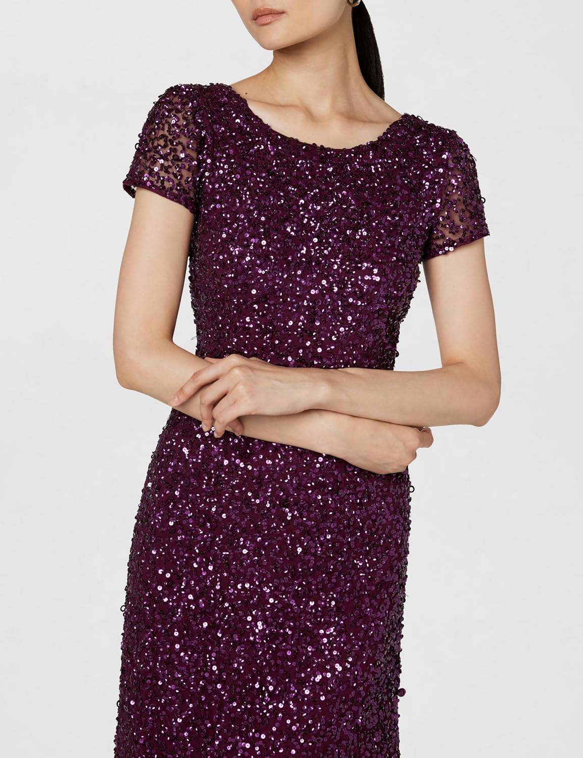 Adrianna Papell Womens Short-Sleeve All Over Sequin Gown