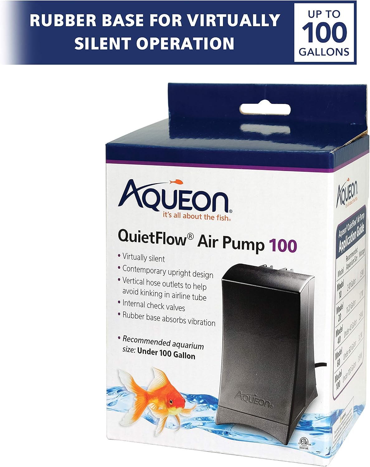 Aqueon QuietFlow Aquarium Air Pump 10, For 2-10 Gallon Tanks, Black