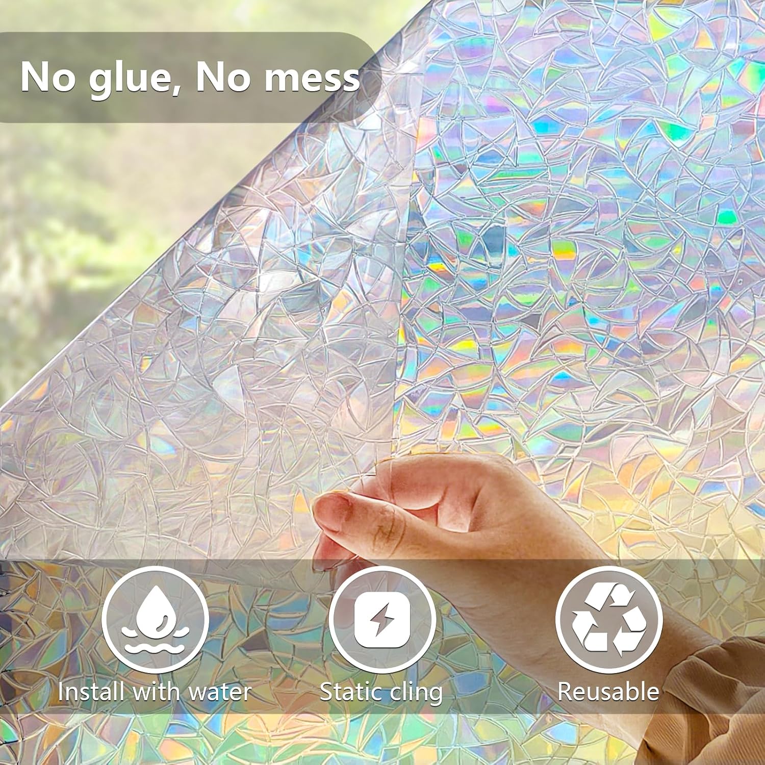 LEMON CLOUD Window Privacy Film, Rainbow Stained Glass Cling,17.5″ x 78.7″