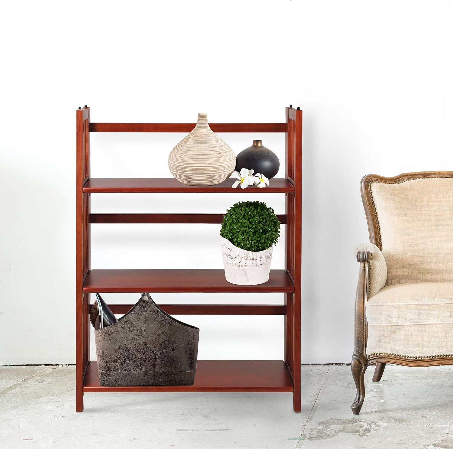 Casual Home 3-Shelf Folding Stackable Bookcase (27.5" Wide)-Walnut