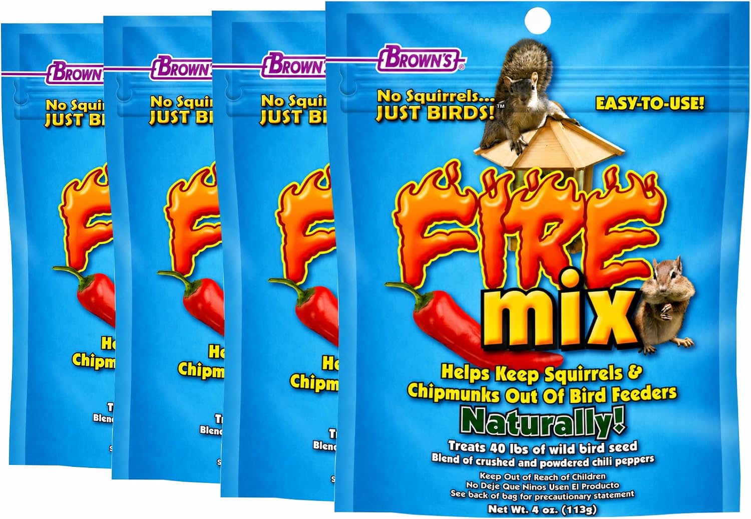 Brown's Fire Mix Squirrel Deterrent for Wild Bird Seed, Natural Chipmunk & Squirrel Repellent Powder for Bird Feeders, Treats Up to 40 lbs. Seed