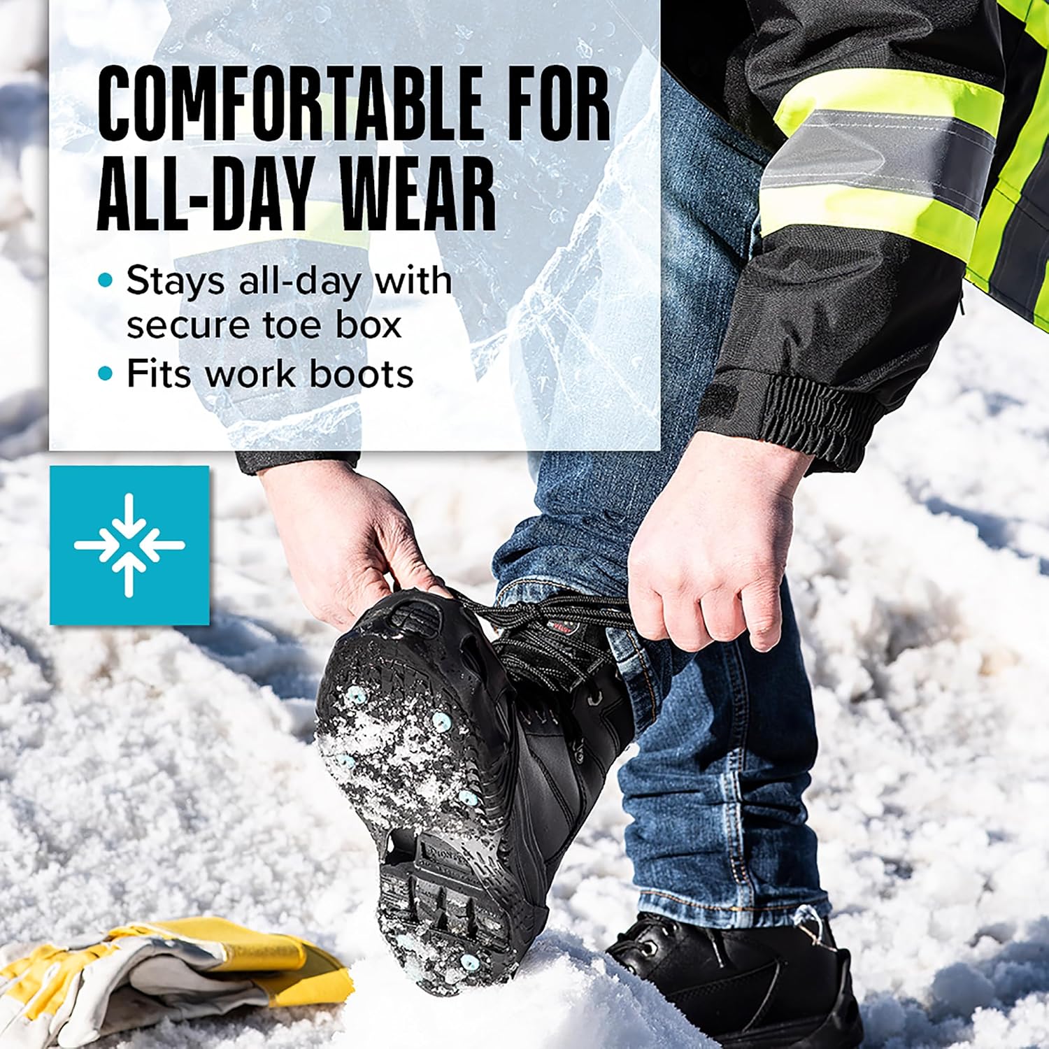 Due North All Purpose Industrial Ice Cleats for Men & Women - Traction Aids for Walking & Working on Snow/Ice - 16 Spikes