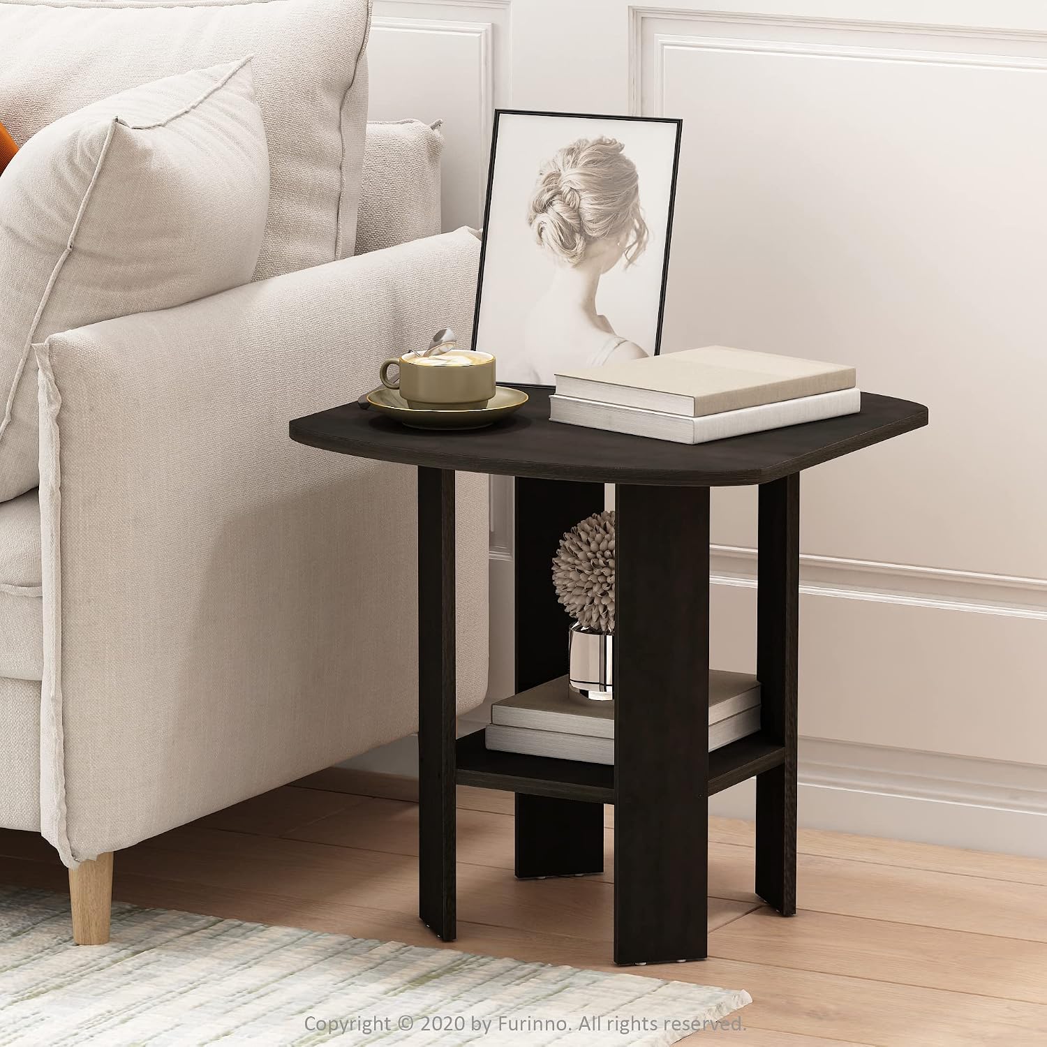 Furinno SIMPLE DESIGN Side Table, 2-Tier Modern End Table with Soft Edges, Open Shelves Night Stand, Bedside Table, for Living Room, Bedroom, French Oak