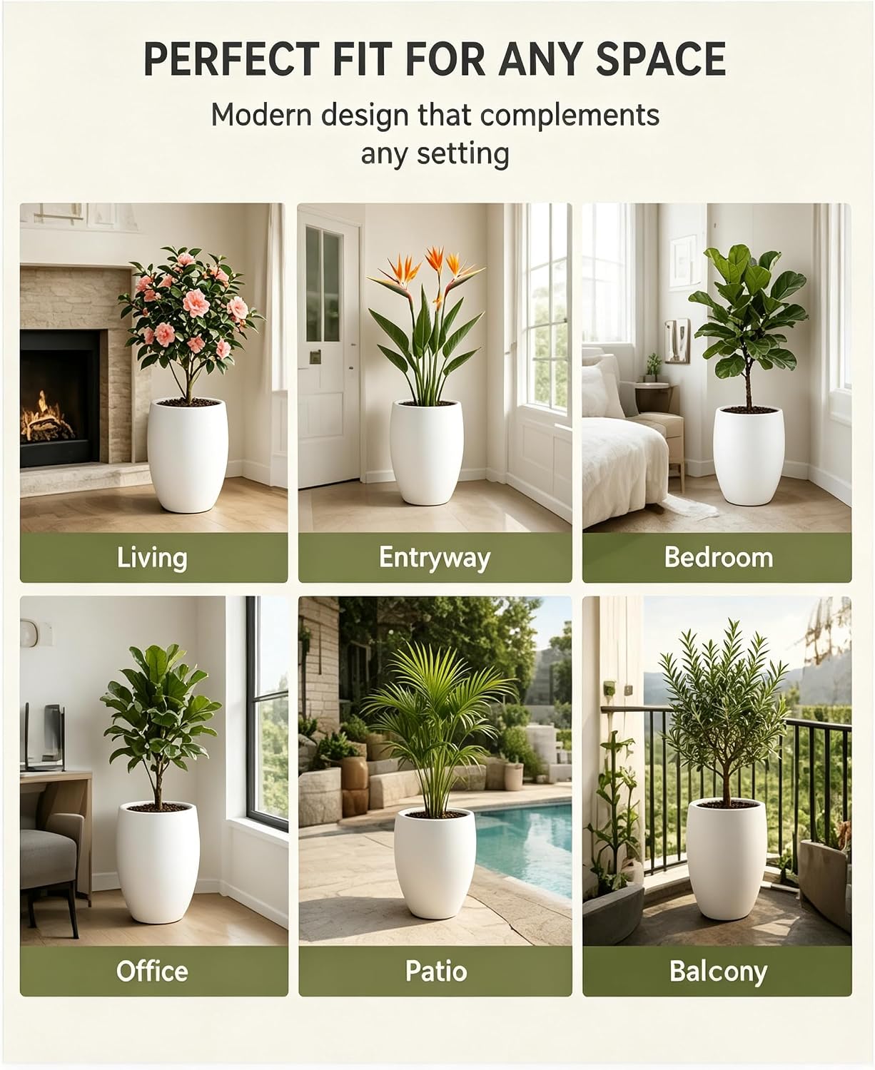 Kante Tall Concrete Planter 21.7" Modern White Floor Pot for Indoor Outdoor