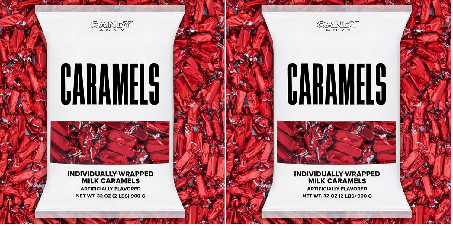 Candy Envy - Individually Wrapped Caramels - Red Wrapper - 2 Pound Bulk Red Candy