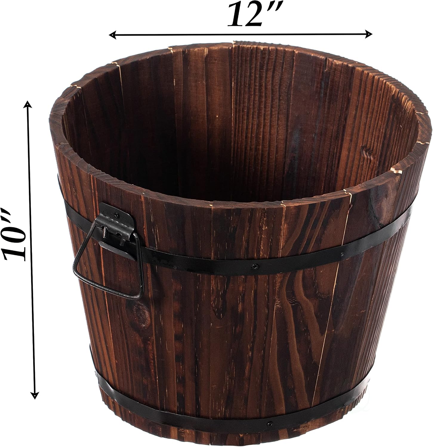 Rustic Wooden Whiskey Barrel Planter with Durable Medal Handles and Drainage Hole - Perfect for Indoor and Outdoor Plants, Herbs, and Vegetables - Medium
