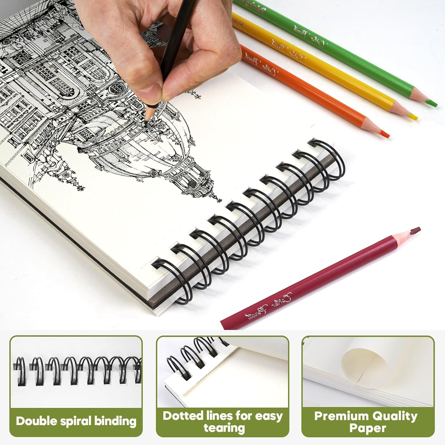 conda 8.5"x11" Sketch Book, 80 Sheets (68 lb/100gsm), Spiral Bound Artist Sketch Pad, Durable Acid Free Drawing Paper for Drawing Painting