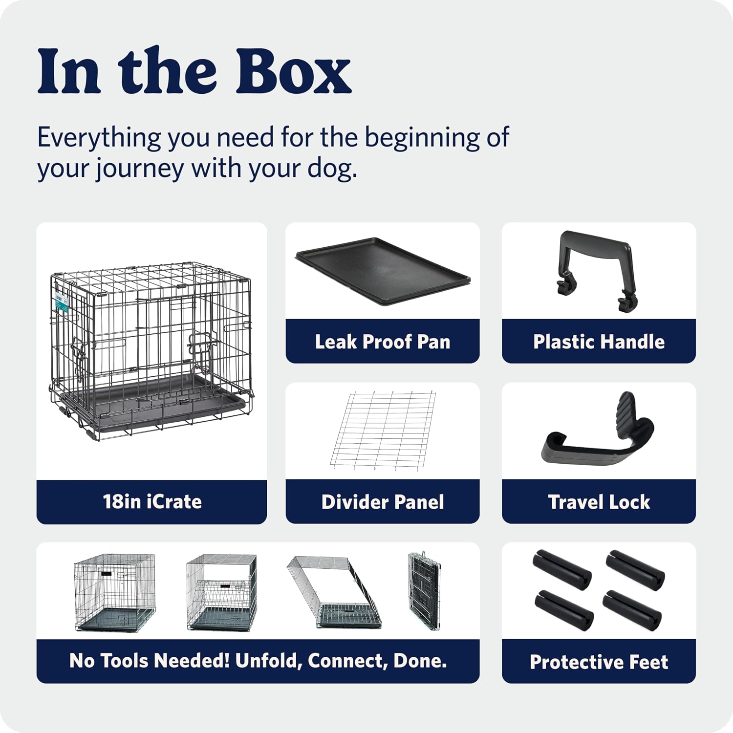 MidWest Homes for Pets 48-Inch iCrate for Extra-Large Breeds, 90-110 lbs, Single Door Folding Dog Crate with Divider Panel, Leak-Proof Tray & Secure Latches, Portable, Durable & Easy to Assemble