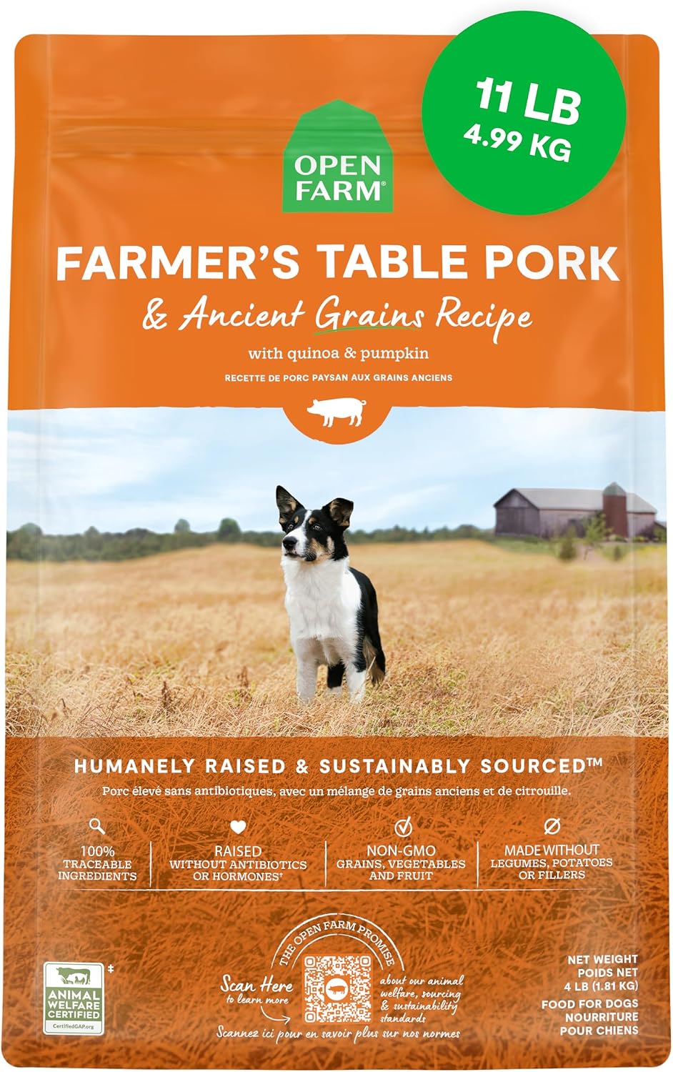 Open Farm Ancient Grains Dry Dog Food, Grass-Fed Beef Kibble, 11lb Bag