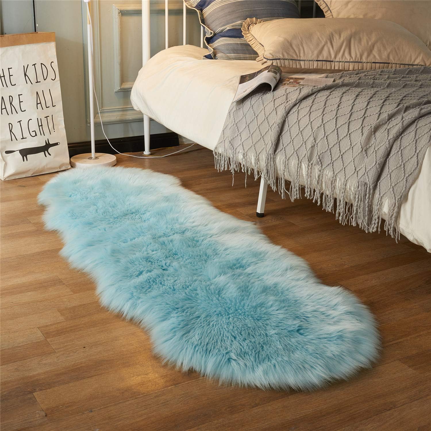EasyJoy Ultra Soft Fluffy Shaggy Area Rug Faux Fur Rug Chair Cover Seat Pad Fuzzy Area Rug for Bedroom Floor Sofa Living Room (2 x 6 ft Sheepskin
