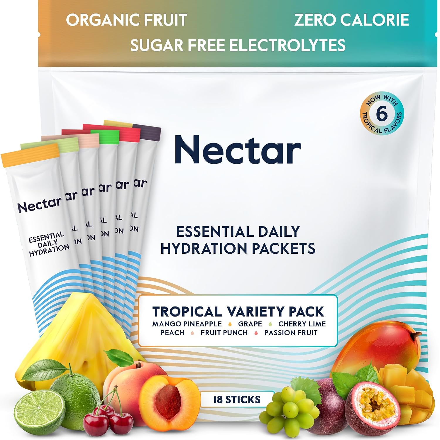 Nectar Hydration Packets - Electrolytes Powder Packets - No Sugar or Calories - Organic Fruit Liquid Daily IV Electrolytes Powder for Dehydration