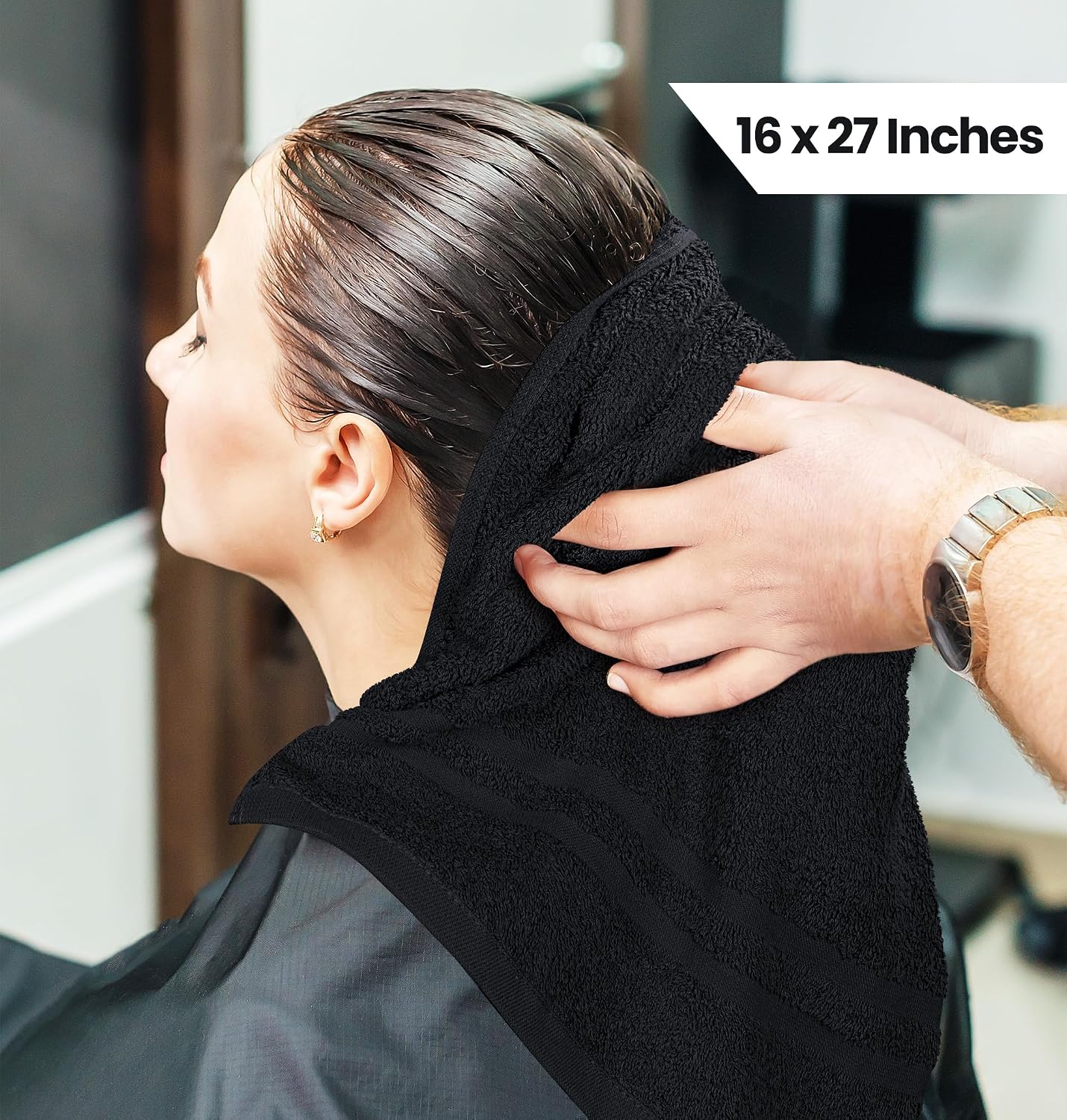 Utopia Towels Bleach Proof Salon Towels, Pack of 24, 16x27 in, Black | Bleach Safe 100% Cotton Salon Towels - Super Absorbent, Durable Ideal for Salon