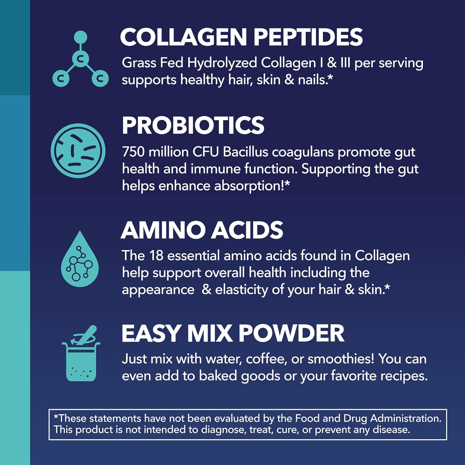 Collagen Peptides Powder with Probiotics, Unflavored, Hair, Skin & Nails
