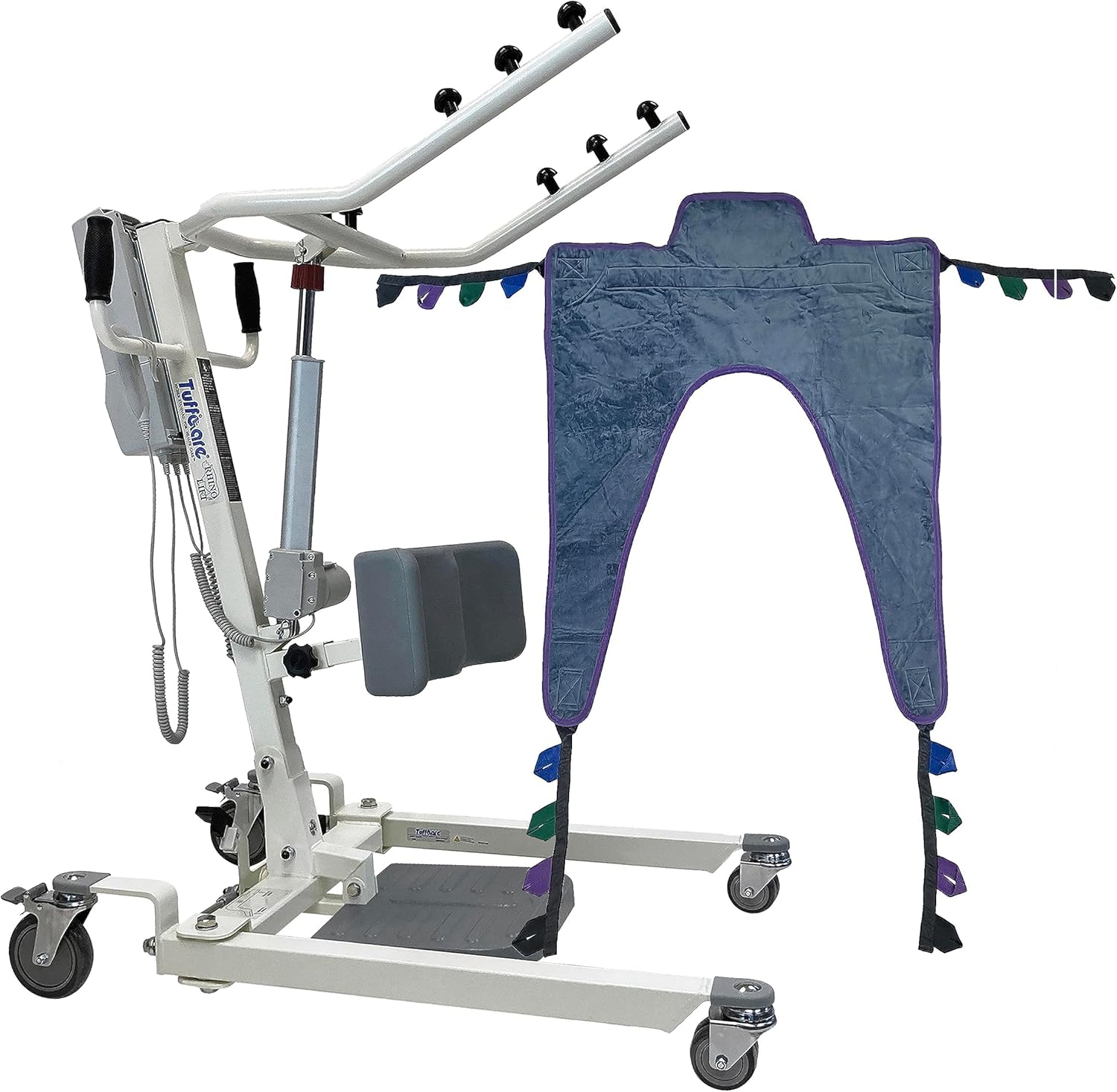 Stand Up Electric Patient Lift - Sit to Stand, Standing Lift, Rhino Lift with Manual Low Base - with Transport Sling (Large), 380 lb. Weight Capacity
