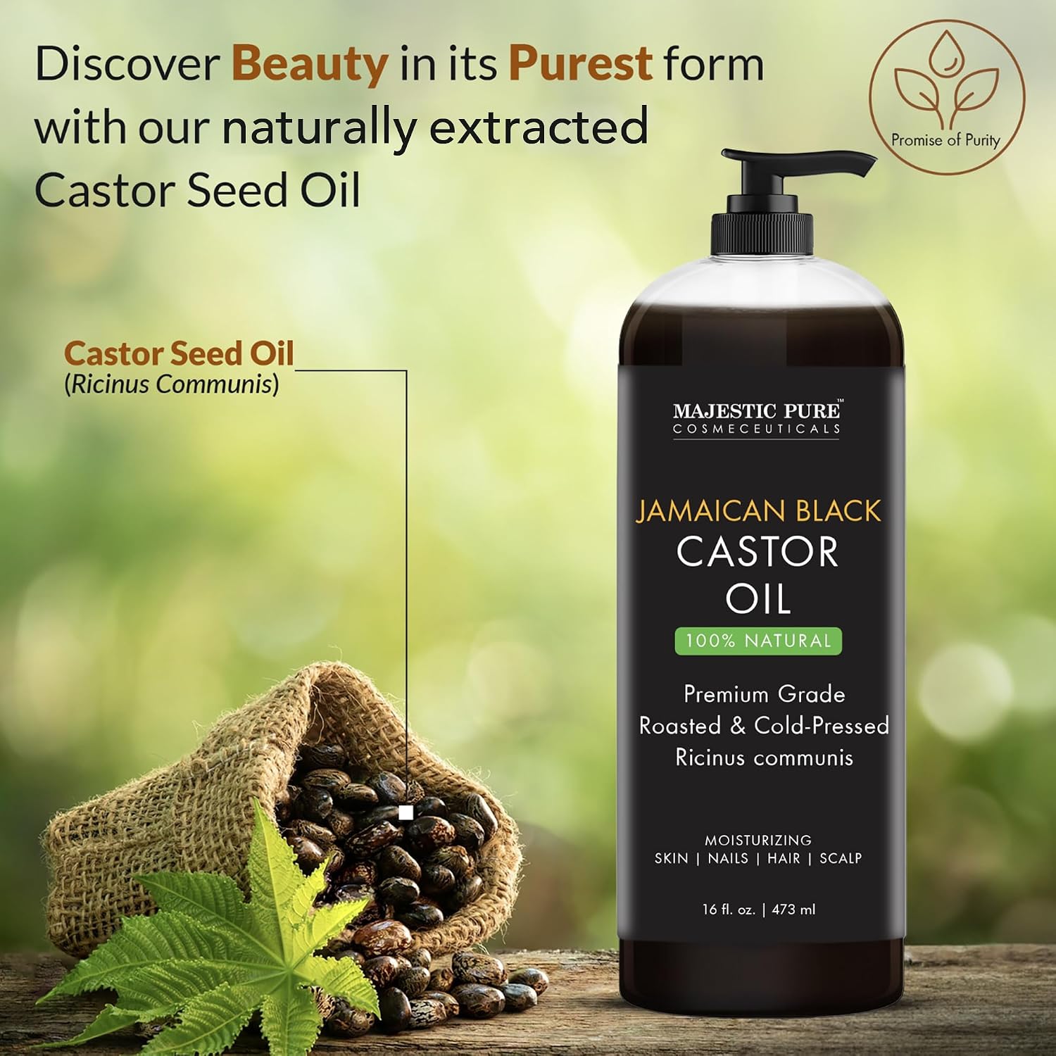 Majestic Pure Jamaican Black Castor Oil, 100% Natural Oil - 16 Fl Oz