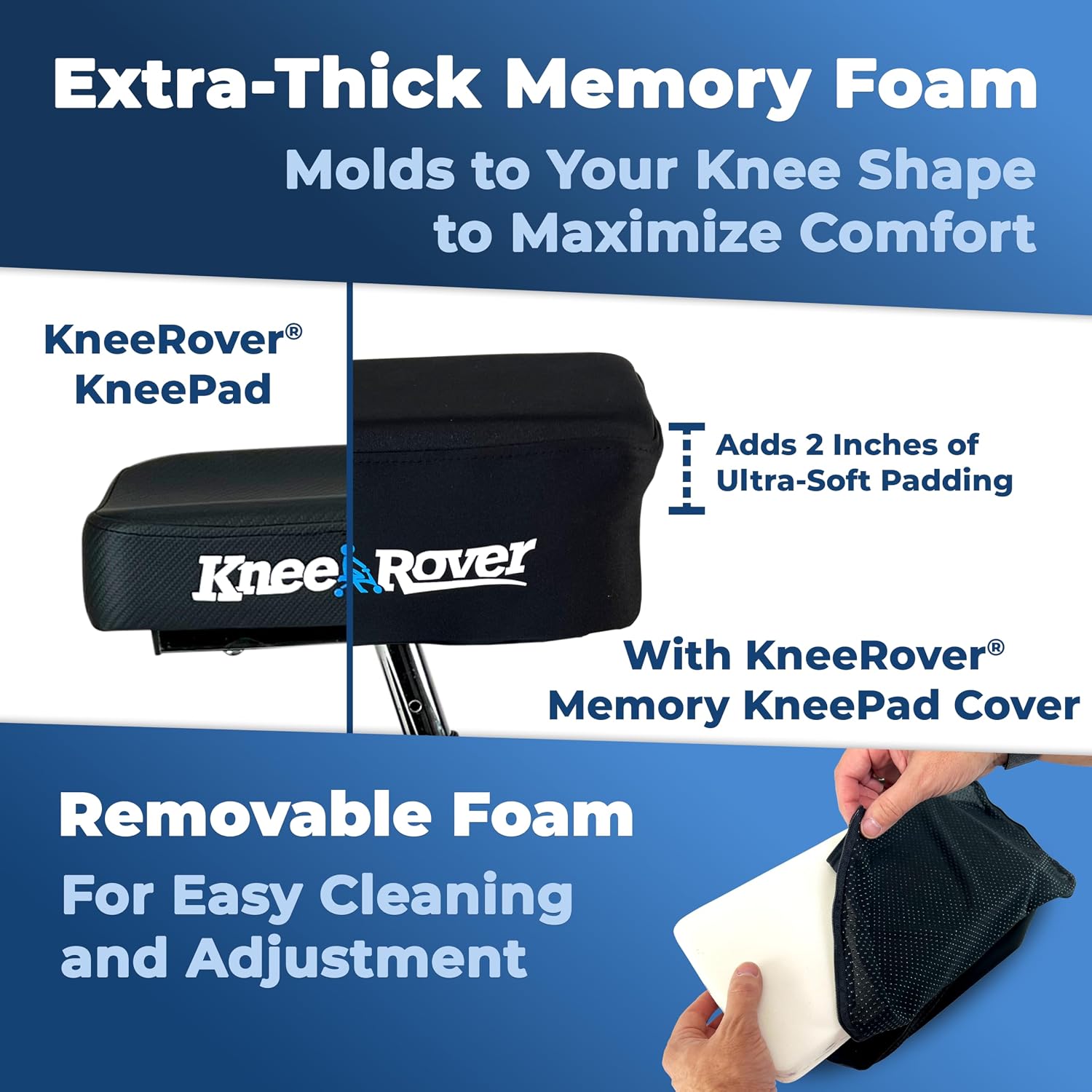 KneeRover Memory Pad Knee Scooter Pad Cover Cushion Accessory | Removable Cover, Comfortable Memory Foam Cushion Insert, Fits Most KneeRover Models