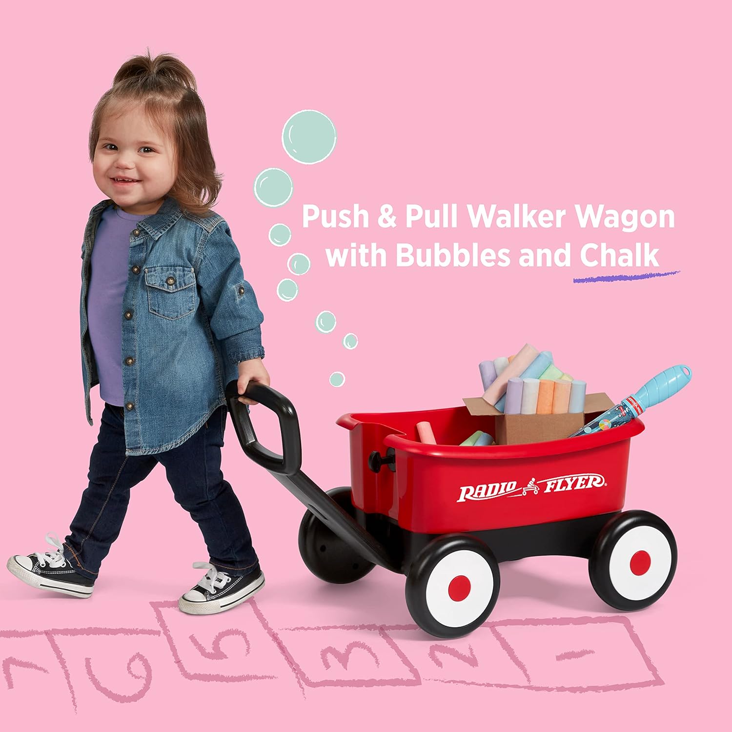 Radio Flyer Push & Pull Walker Wagon with Teddy Bear, Ages 1-4 Years, Red
