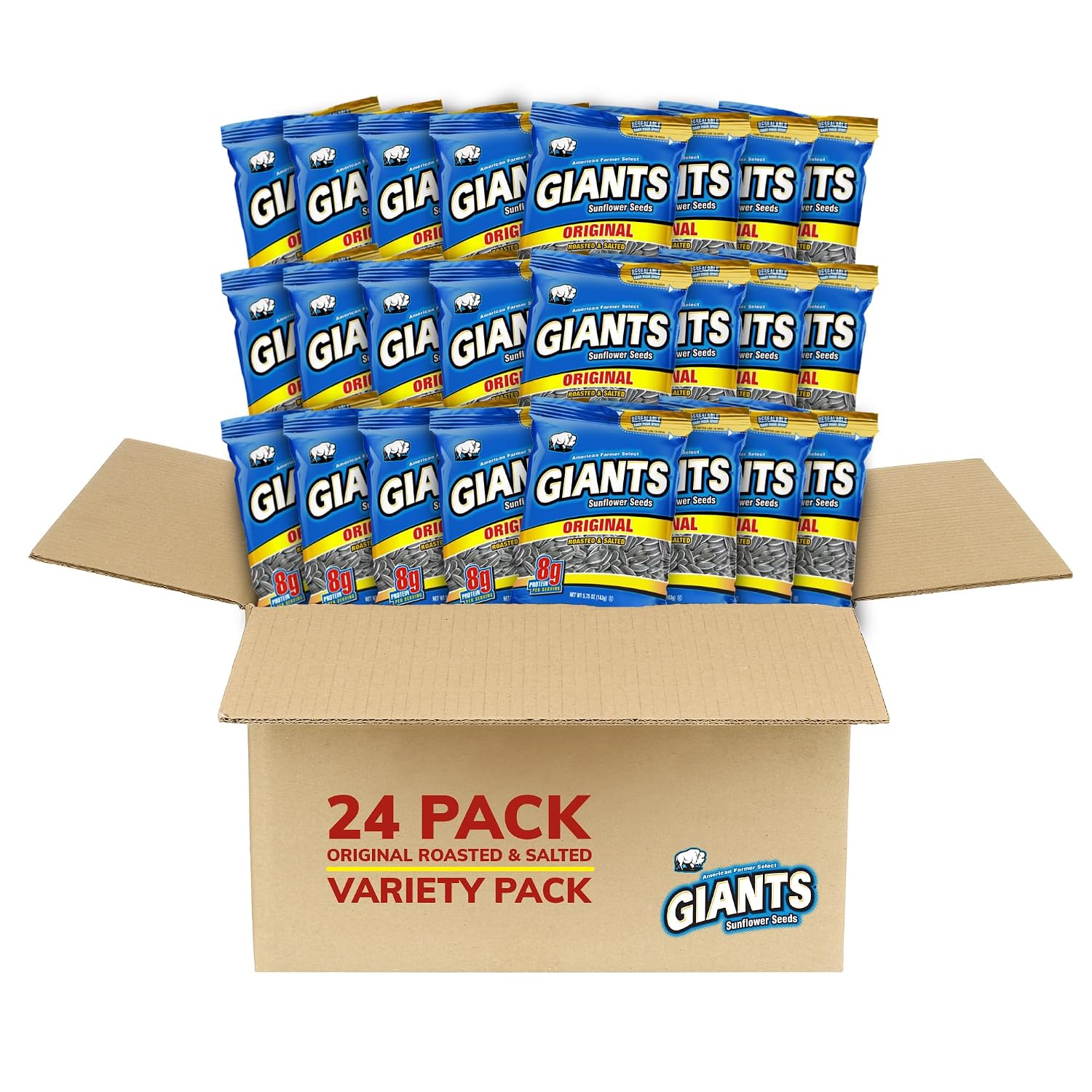 GIANTS Original Sunflower Seeds - Sunflower Seeds to Eat, Sunflower Seeds Bulk, Lightly Salted Sunflower Seeds for Eating, High Protein Snack - 5.75 oz Resealable Bags (Case of 12)