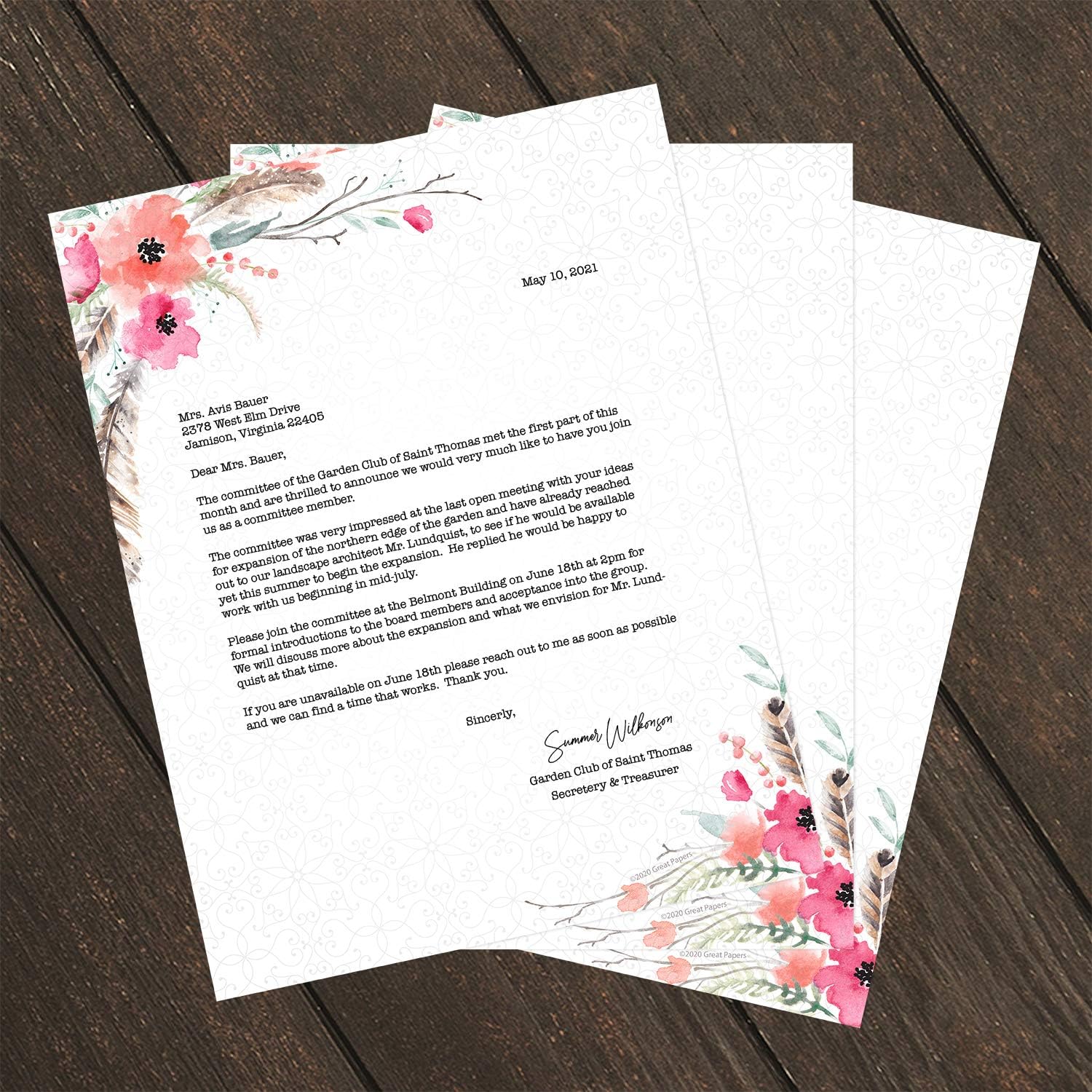 Great Papers! Lush Greenery Letterhead / 80 Floral Sheets 8.5" x 11" Beautiful Watercolor Botanical All Occasion Letter Paper
