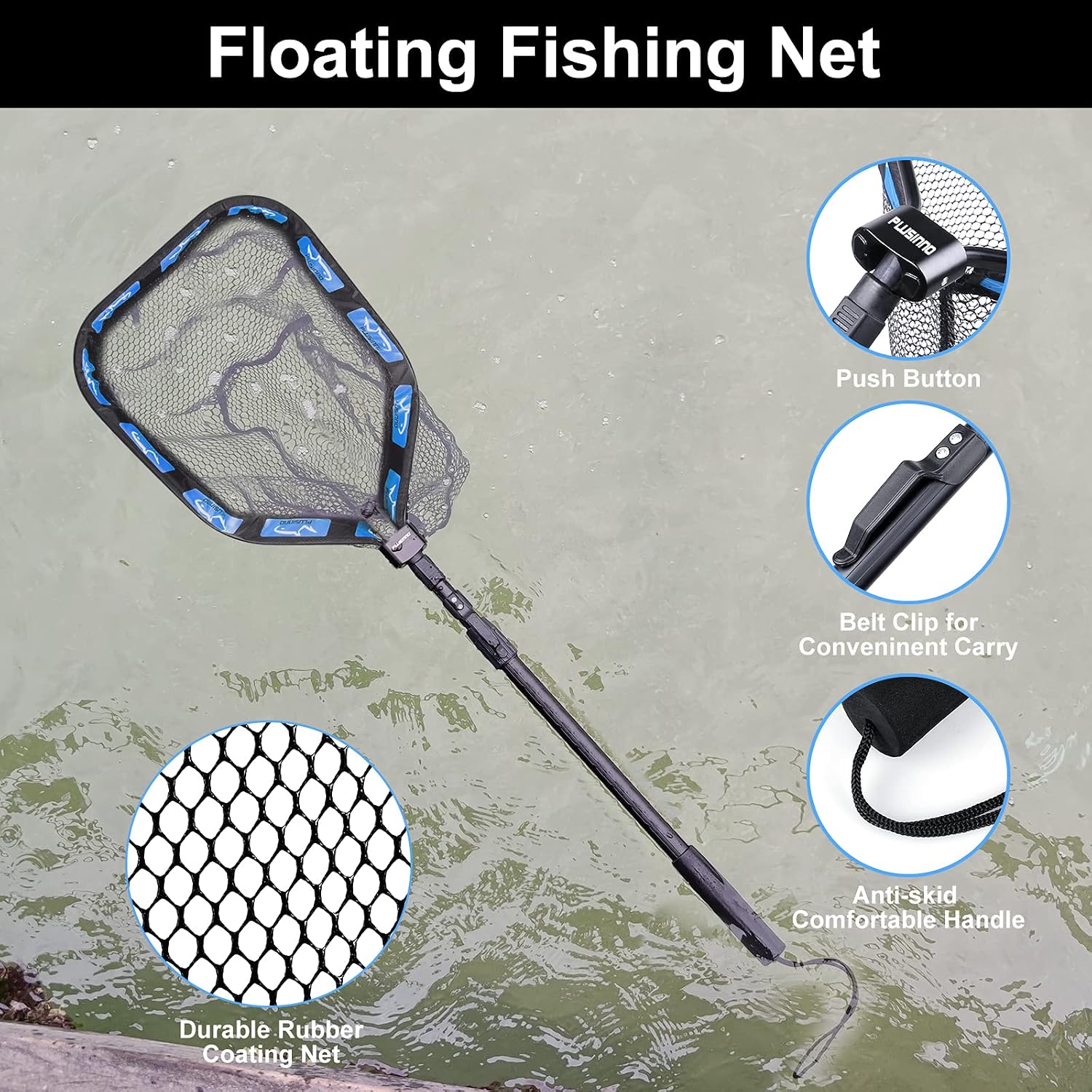 PLUSINNO Floating Fishing Net for Steelhead, Salmon, Fly, Kayak, Catfish, Bass, Trout Fishing