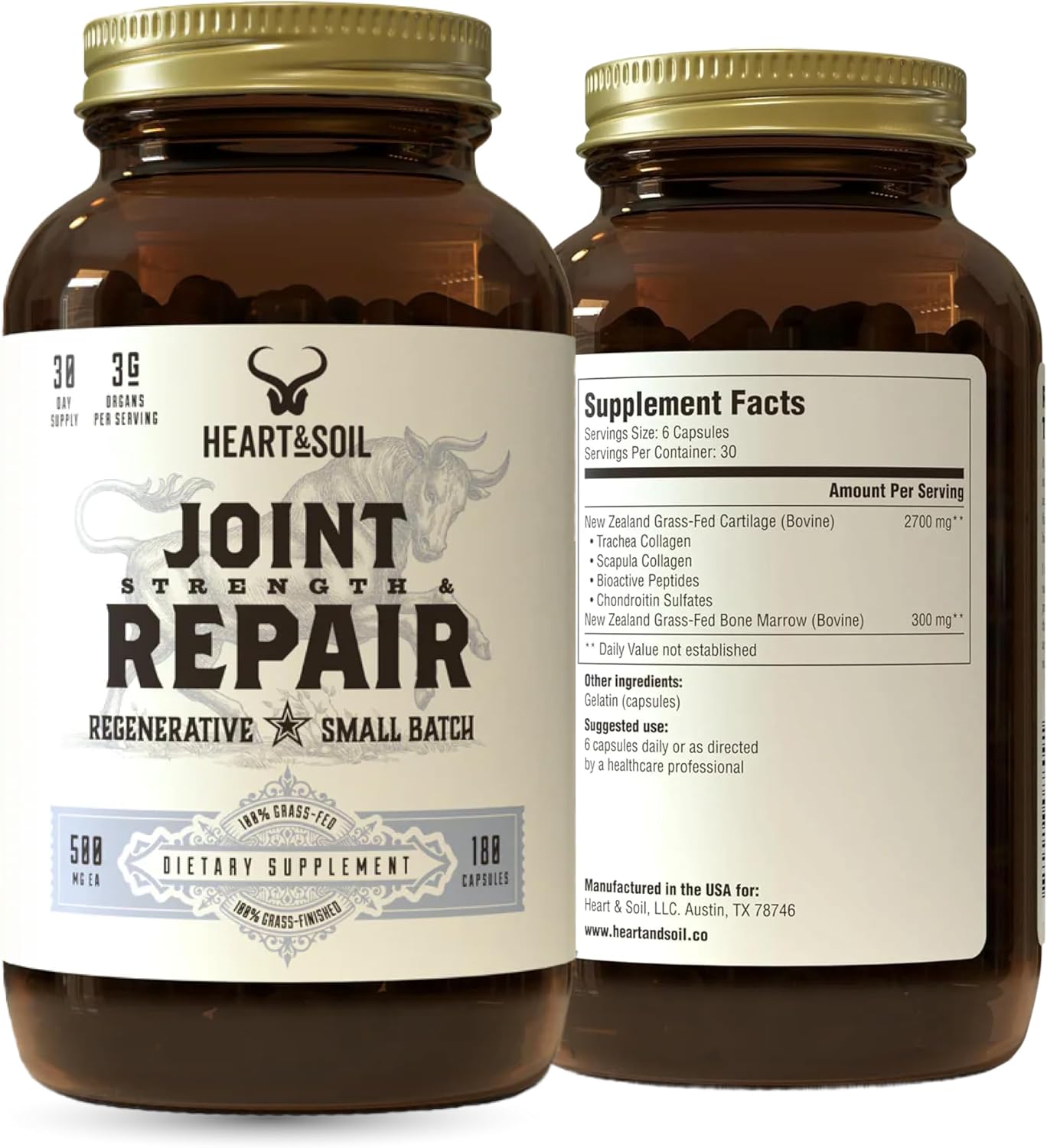 HEART & SOIL Beef Brain Supplement, 180 Capsules