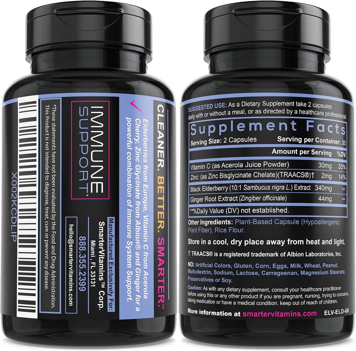 10:1 Black Elderberry Extract with Vitamin C, Zinc & Ginger, 60 Vegan Caps