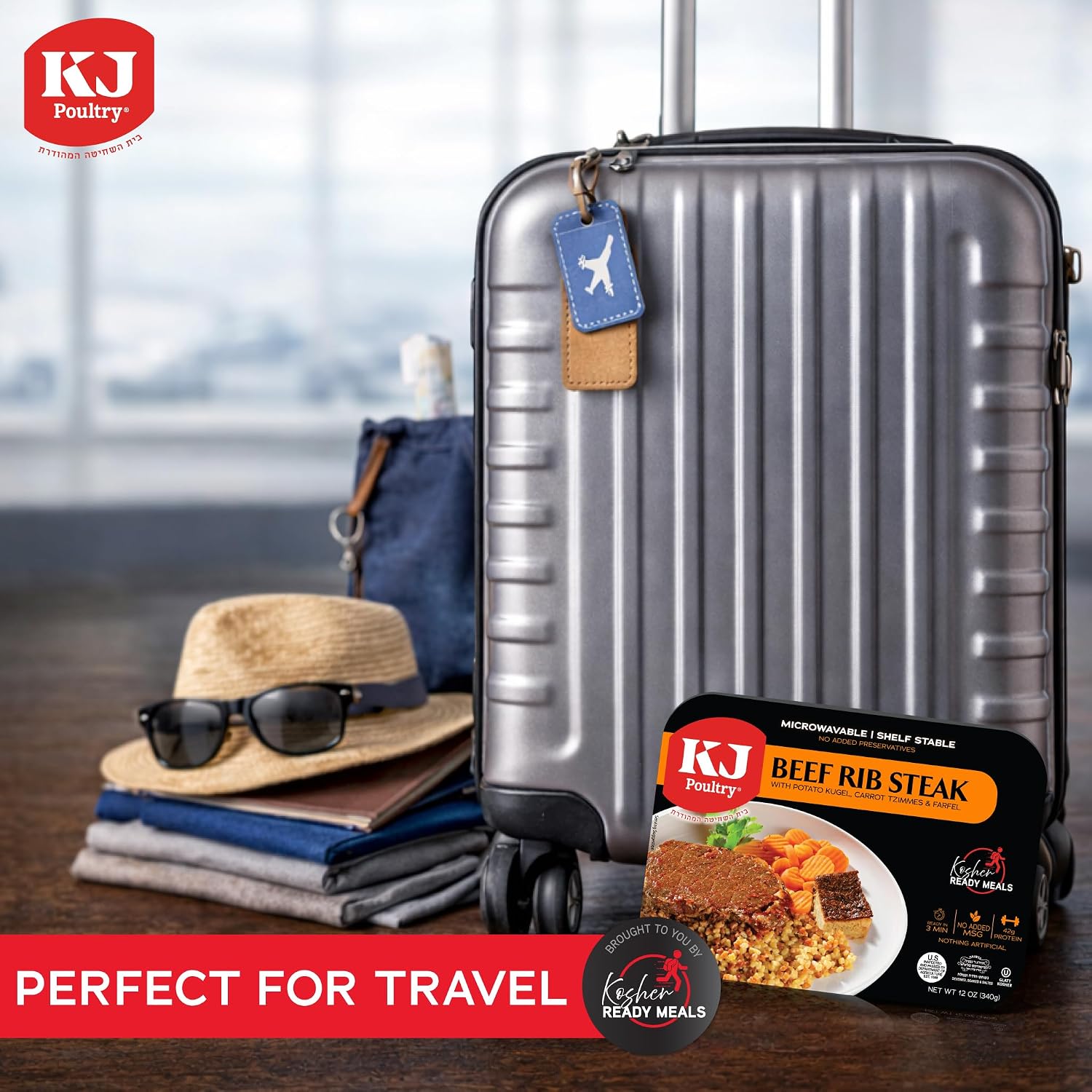 KJ Poultry Kosher Ready Meals - Beef Rib Steak & Kugel, MRE Meat Meals Ready to Eat, Shabbos Food (1 Pack) Prepared Entree Fully Cooked, Shelf Stable Microwave Dinner Travel Military Camping Survival