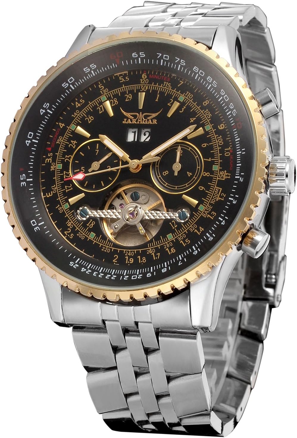 FORSINING Men's Self Winding Waterproof Automatic Stainless Steel Skeleton Tourbillon Calendar Wrist Watch
