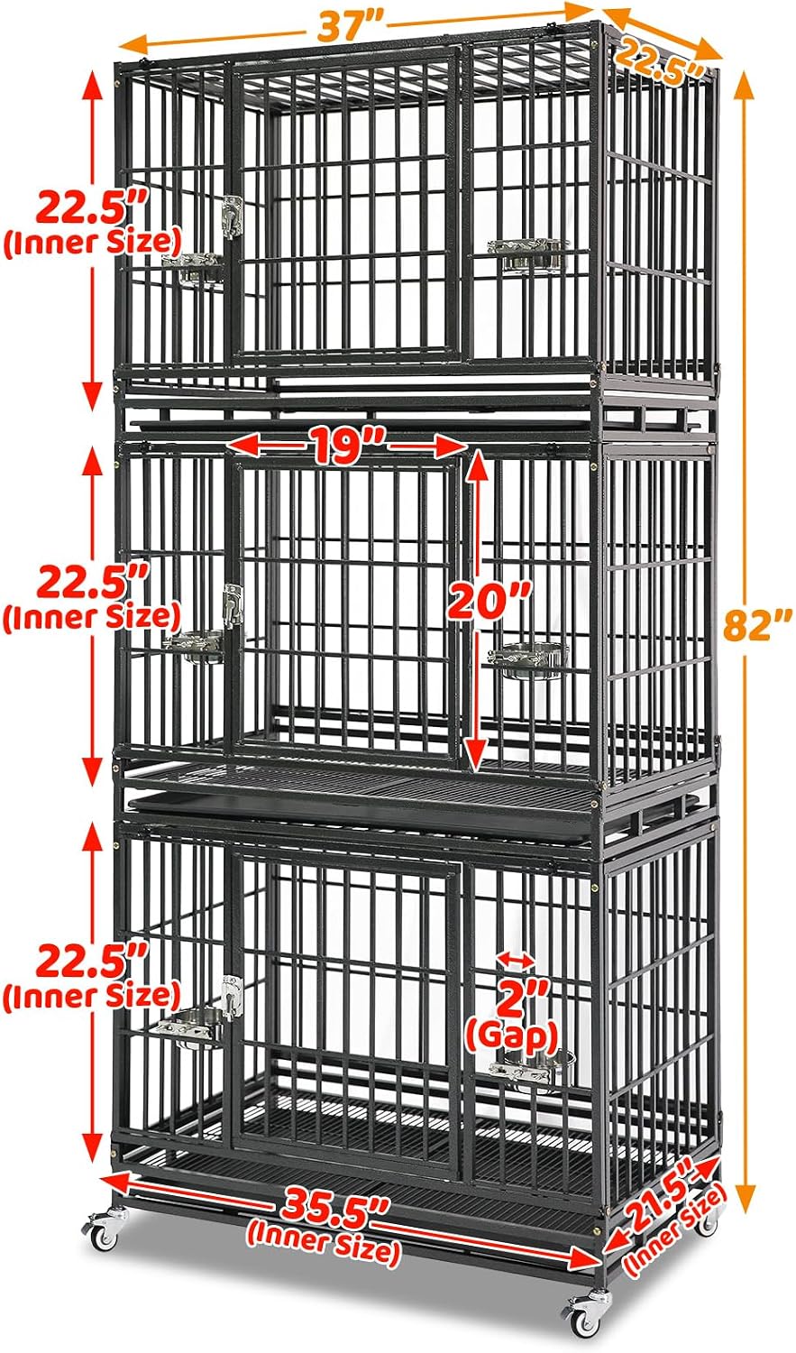 Homey Pet Taller 43" Heavy Duty Double Dog Crates with Divider & Dual Door | Drop Cage for Dogs with Lockable Wheels, Bowls, Removable Tray, Top Access, Ideal for Small to Medium & Large Dogs, Breeders