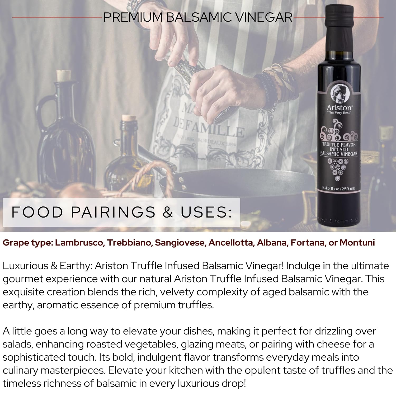 Ariston Aged Balsamic Vinegar of Modena, Traditional Flavored, 16.9 Fl Oz | Organic Gourmet Italian Vinegar, Oak Barrel Aged, Perfect for Salads, Pasta & Finishing Dishes, No Added Sugar, Vegan