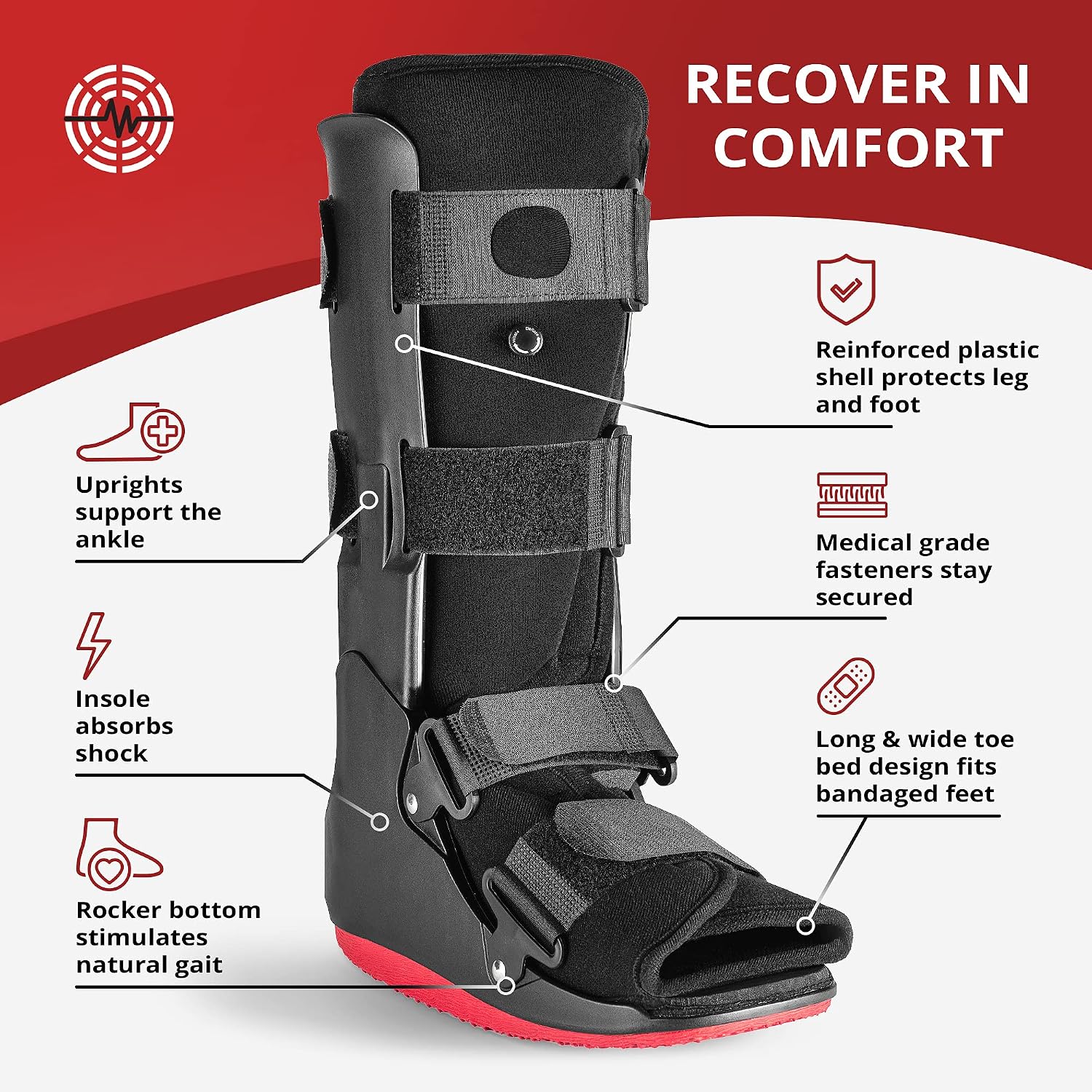 ManaMed ManaEZ Air Boot Tall CAM Boot | Orthopedic Walking Boot for Sprained Ankle with Air Pump | Foot Brace for Injured Foot, Ankle Sprain