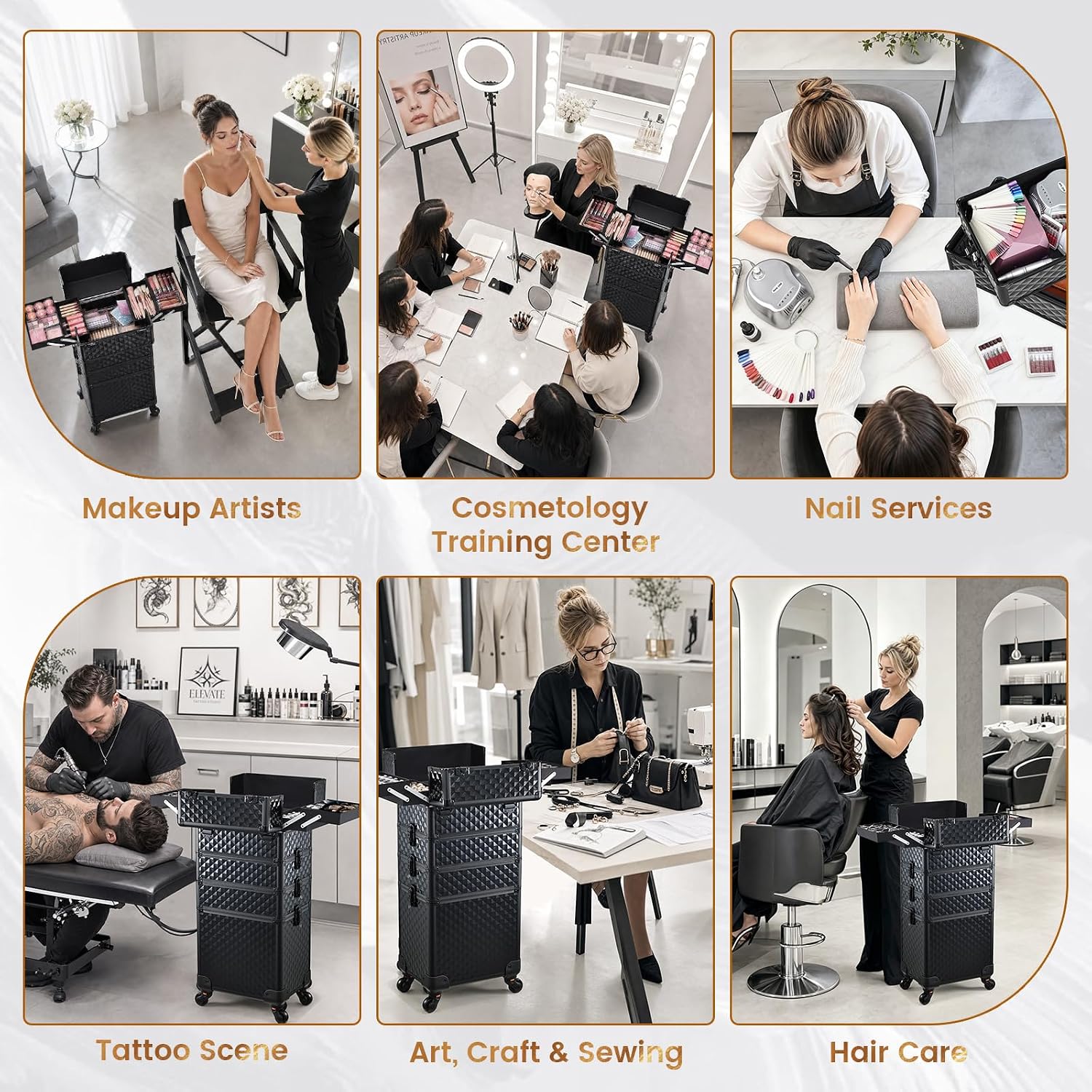 Stagiant Rolling Makeup Case Cosmetology Case on Wheels 4 in 1 Large Cosmetic Organizer Train Case Makeup Travel Case with Key Swivel Wheels Nail
