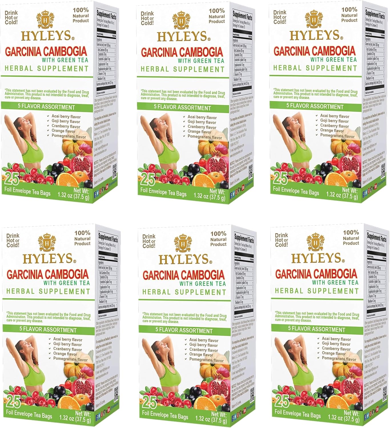HYLEYS Tea Garcinia Cambogia Green Tea 5 Flavors Assortment - 25 Tea Bags
