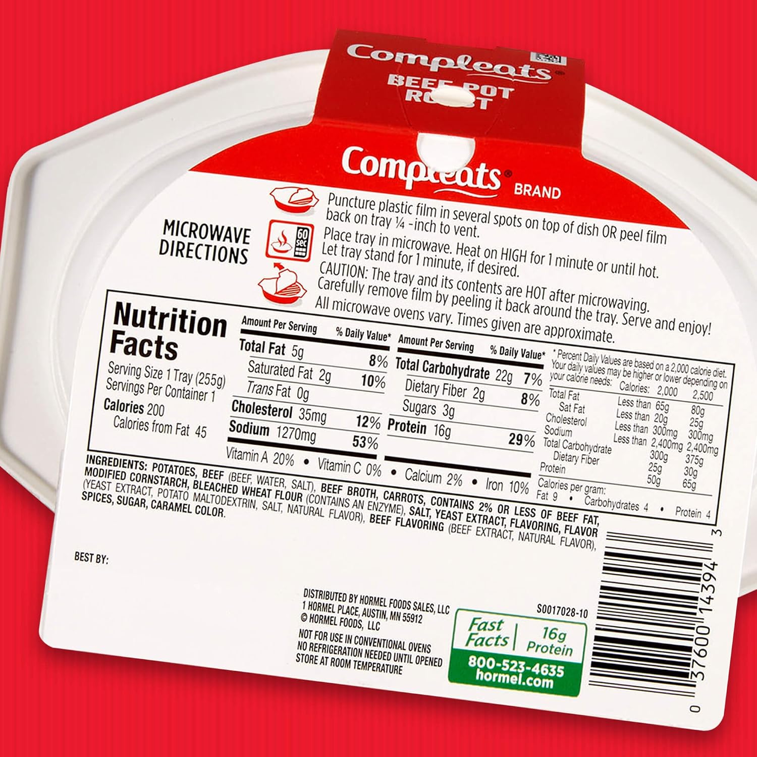HORMEL COMPLEATS Beef Pot Roast Microwave Tray, 9 Ounces (Pack of 6)