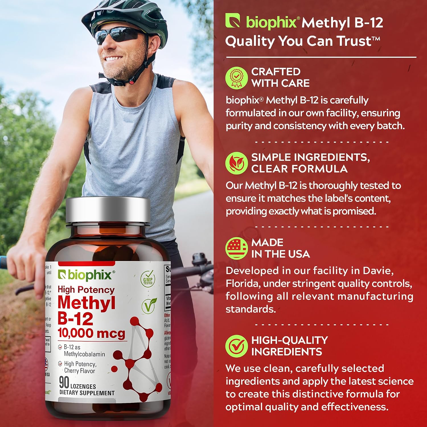 biophix Methyl B-12 10000 mcg 90 Vegan Lozenges Cherry Flavor Extra Strength - Supports Nervous System Immune Health Blood Flow Metabolism Brain