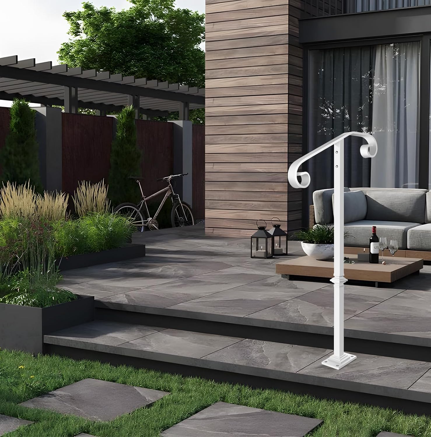 Wrought Iron Handrail 38.8" H, Single Post Handrail Fits 1 or 2 Steps