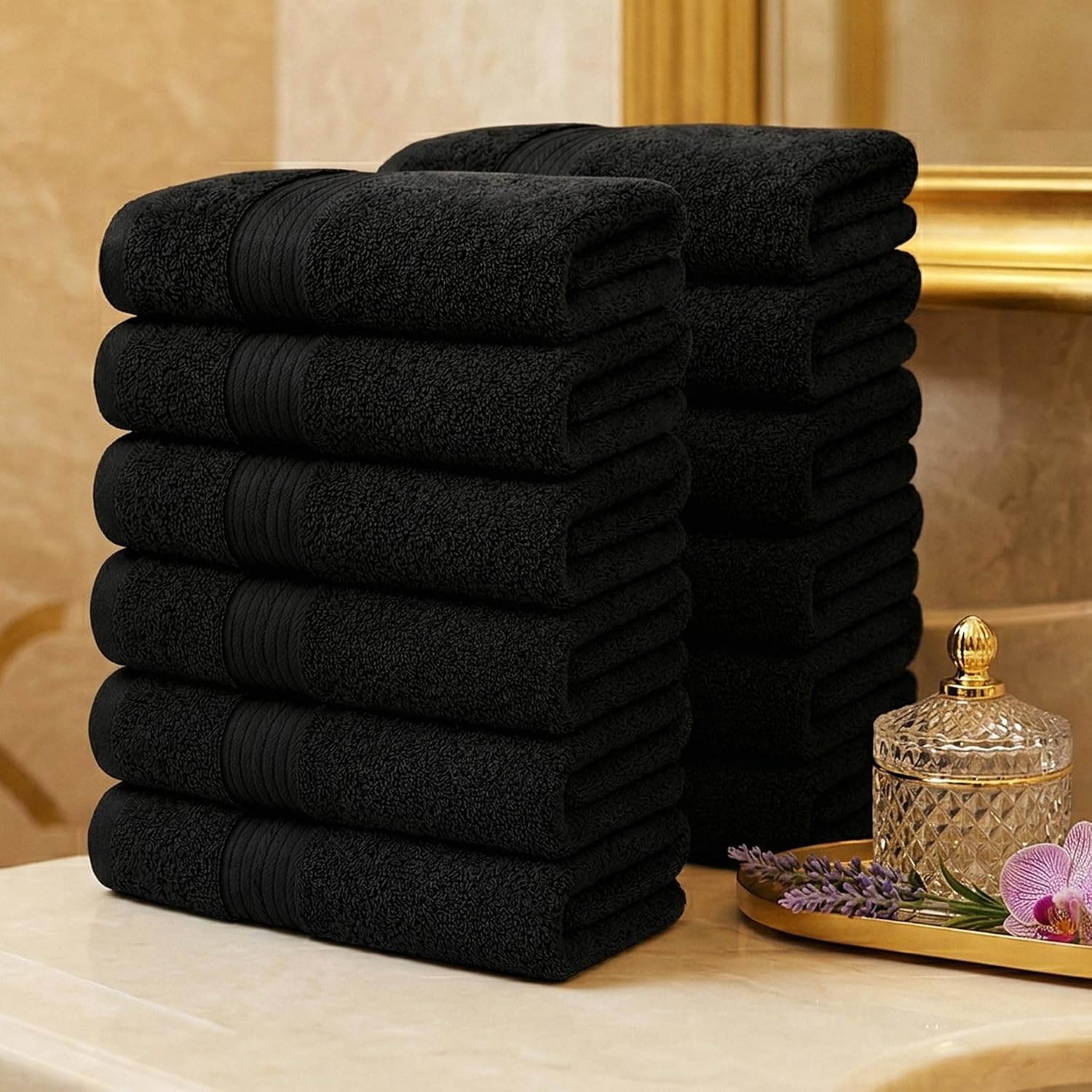 Ample Decor 100% Cotton Hand Towels 18x28 Inches, 600 GSM, Soft & Absorbent, Set of 12, Purple