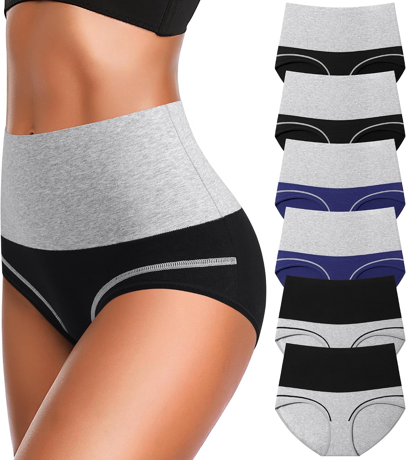 Eiggam Underwear for Women Cotton High Waist Panties Full Coverage Briefs Soft Strech Ladies Breathable Panties-Multi Pack