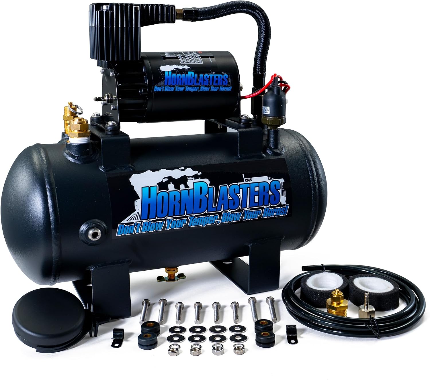 HornBlasters Conductor’s Special 127H Train Horn Kit – Shocker XL Train Horns with Compact 1.5 Gallon Air System – 120 PSI 12V Complete Horn